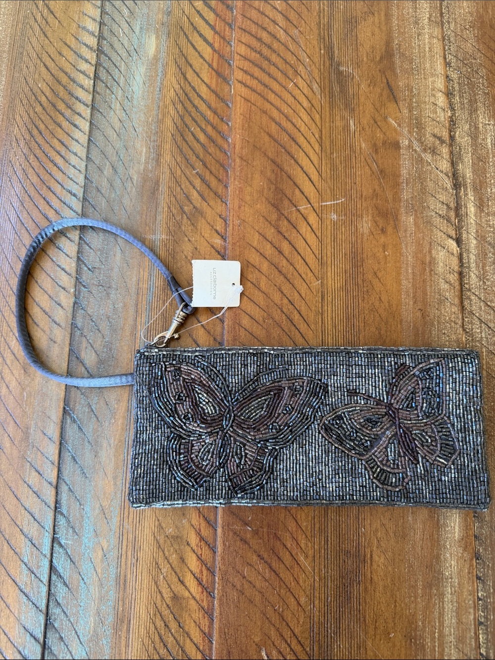 Women’s Vintage Liz Claiborne Beaded Bag Butterfly Wristlet Clutch New NWT - Picture 2 of 7